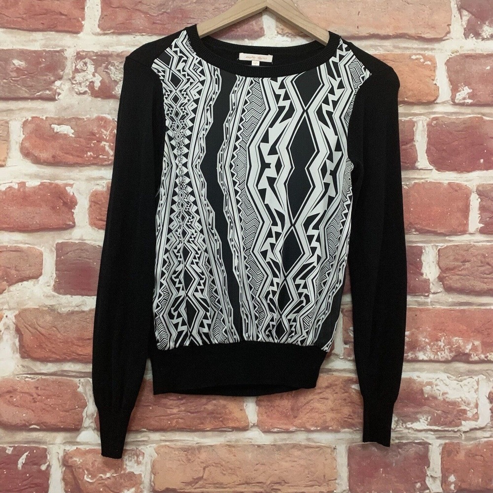 Under Skies Top Women's Small Black White Abstract Double Texture Knit Blouse